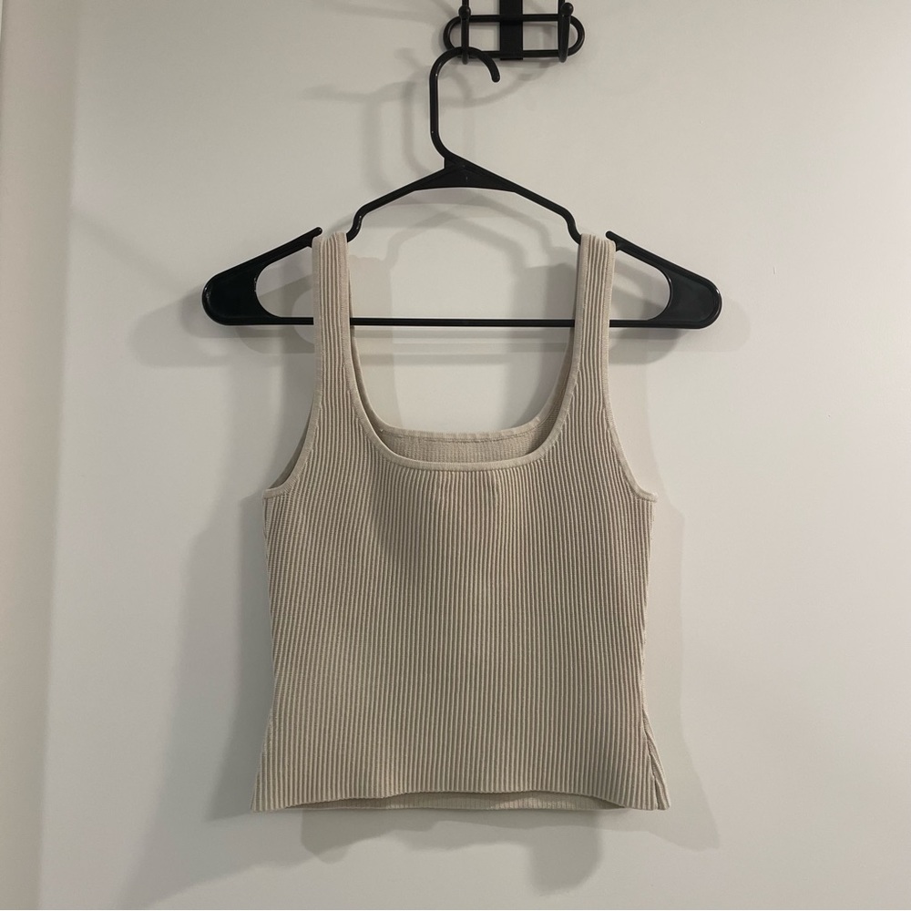 Aritzia Babaton Sculpt Knit Squareneck Tank | Matte Pearl | Size S